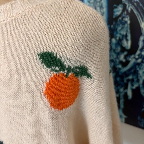 RAILS Perci Cashmere Alpaca Wool Intarsia Knit Fruit Sweater Ivory Crewneck M - Picture 5 of 11